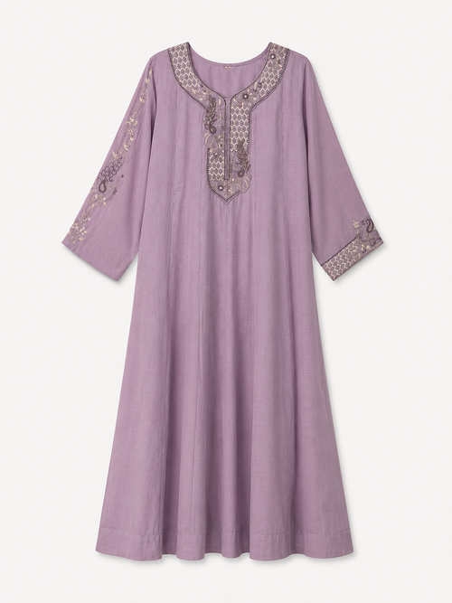 Lilac Grace Embroidered A-line kurti set