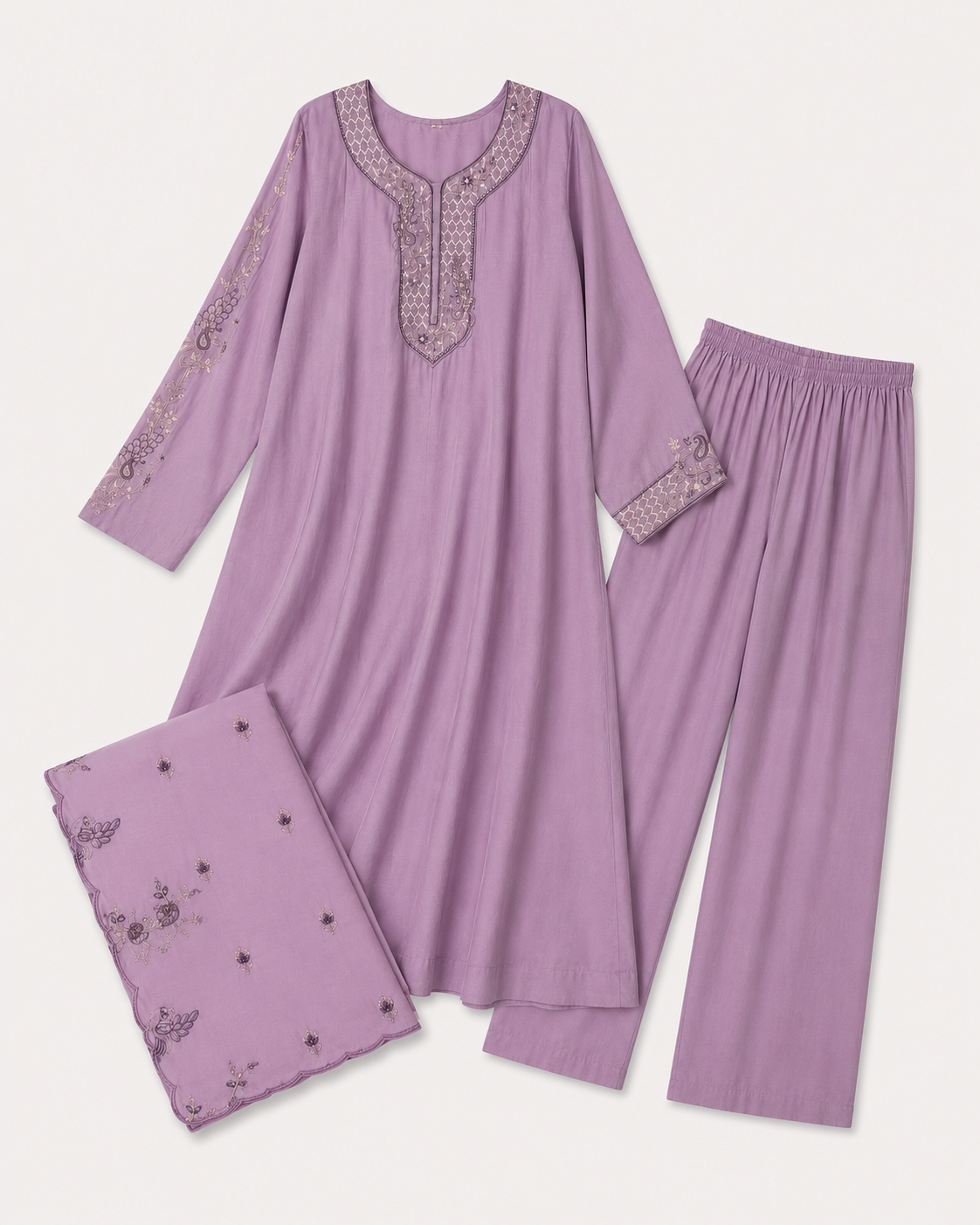 Lilac Grace Embroidered A-line kurti set