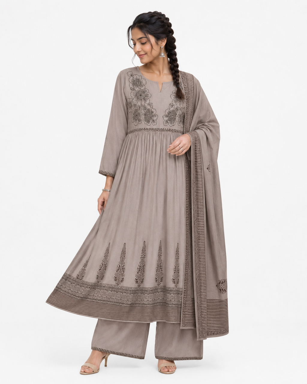 Mocha Taupe Anarkali Set