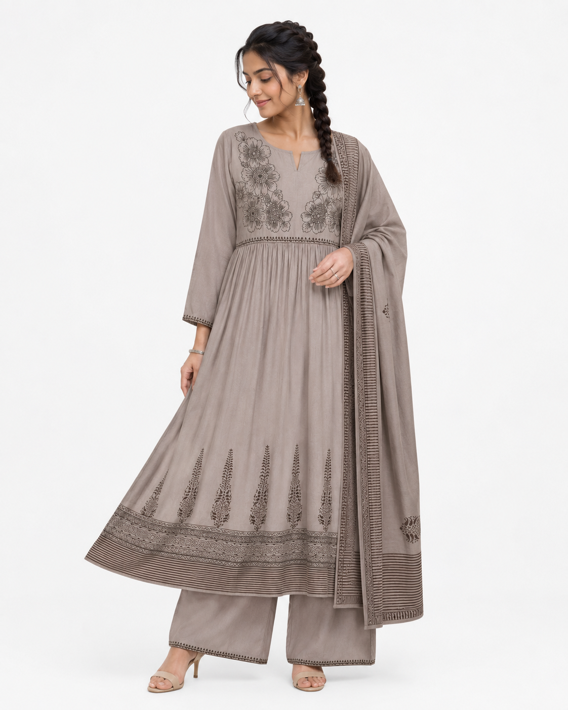 Mocha Taupe Anarkali Set