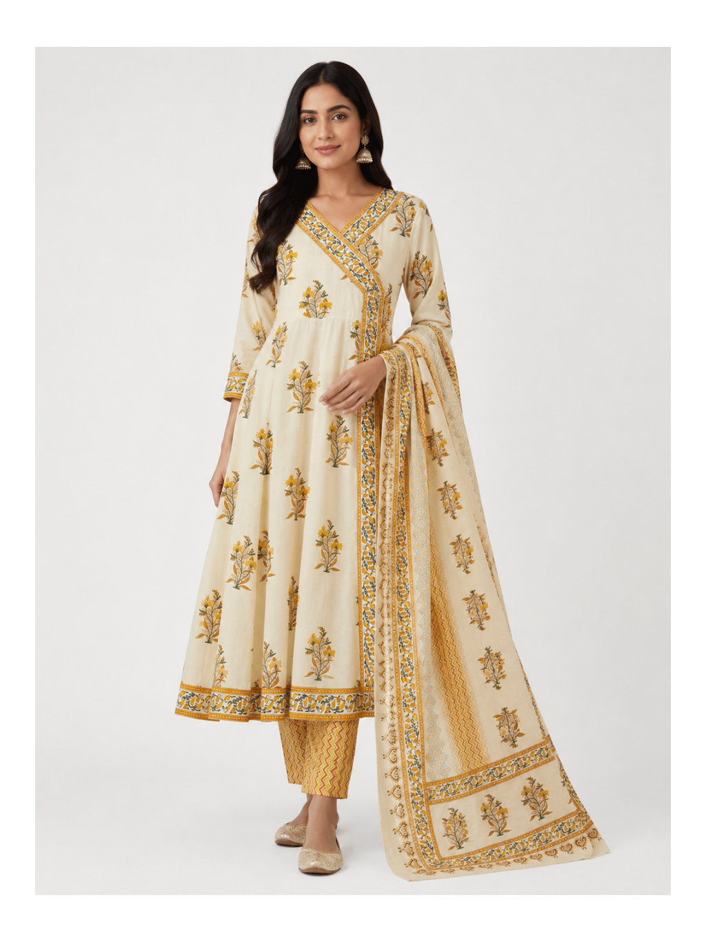 Ivory Blossom Angrakha Set