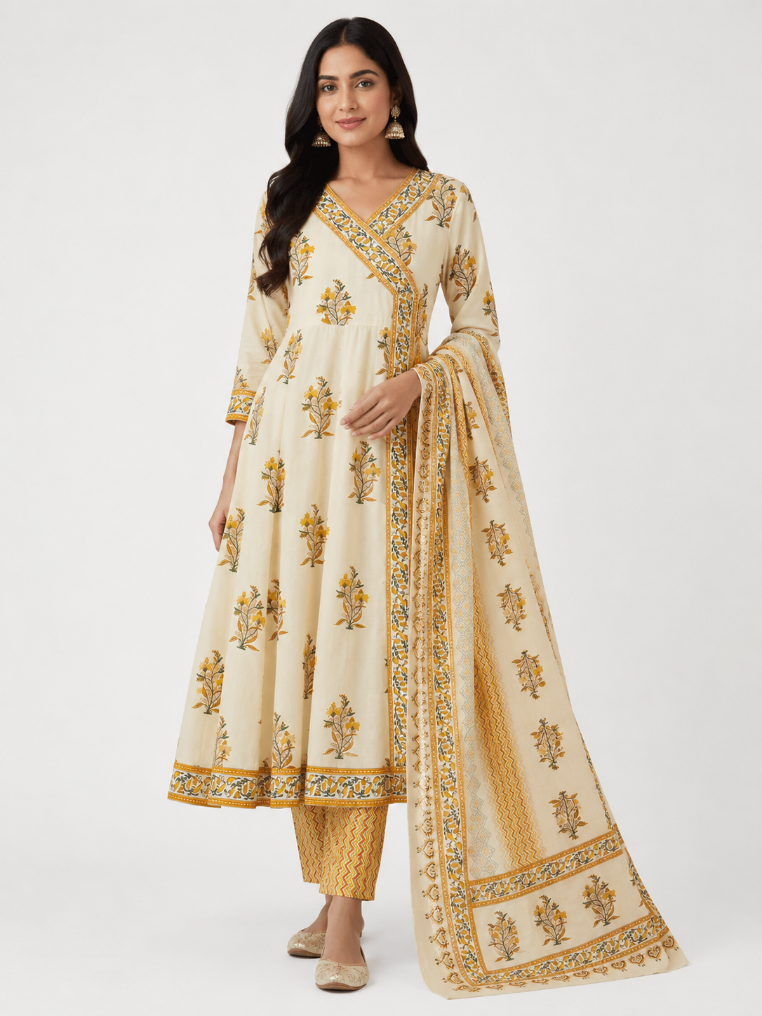 Ivory Blossom Angrakha Set