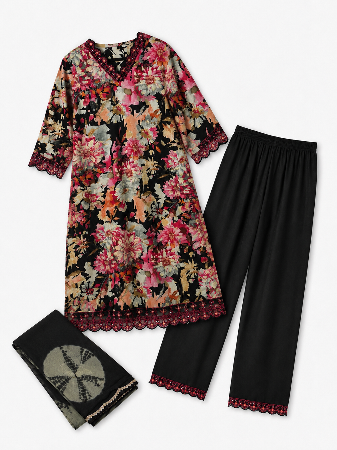 Midnight Bloom Scalloped Set