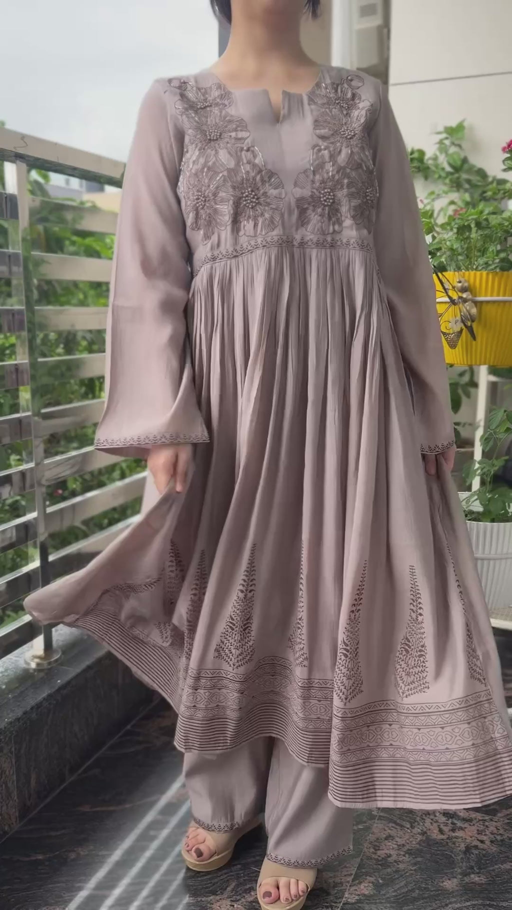Mocha Taupe Anarkali Set